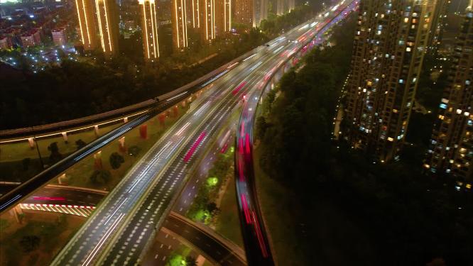 杭州滨江机场城市大道立交桥夜景延时