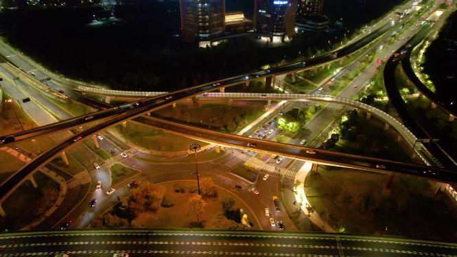 杭州滨江江南大道机场城市大道立交桥高架桥夜景