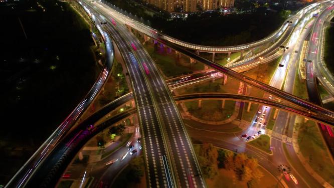 杭州滨江江南大道立交桥高架桥夜晚夜景延时