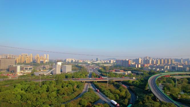 杭州钱塘新区下沙立交桥城市风景航拍