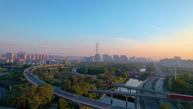 杭州钱塘新区下沙立交桥城市风景视频素材