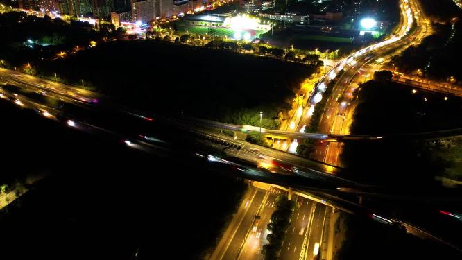 杭州钱塘新区下沙立交桥杭州湾环线高速夜景延时