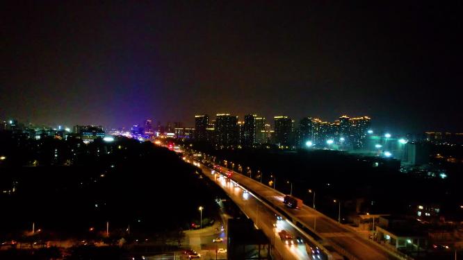 杭州钱塘新区文海路大桥城市夜景航拍