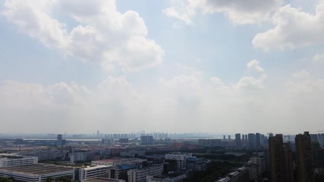 杭州钱塘新区蓝天白云城市景色航拍延时摄影