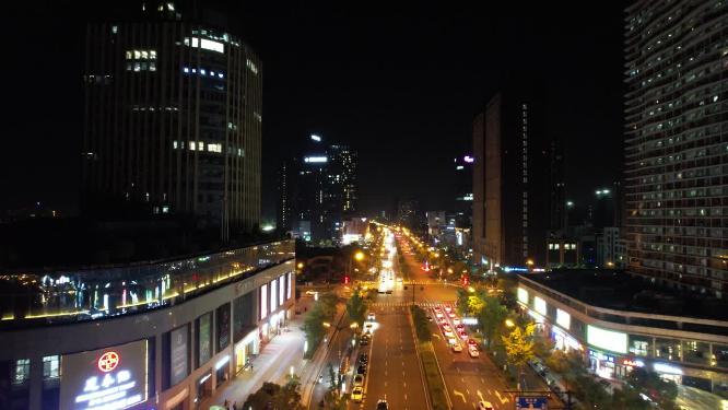 杭州钱塘新区车辆车流夜景航拍