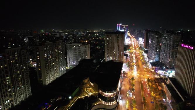 杭州钱塘新区金沙大道高沙路夜景航拍