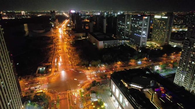 杭州钱塘新区金沙大道高沙路夜景航拍