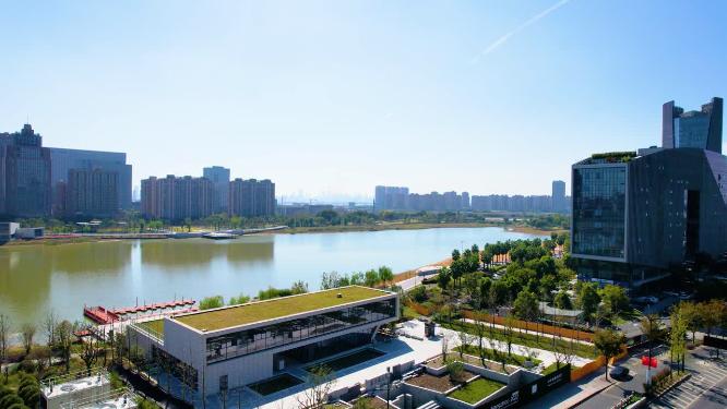 杭州钱塘新区金沙湖金沙大道风景视频素材