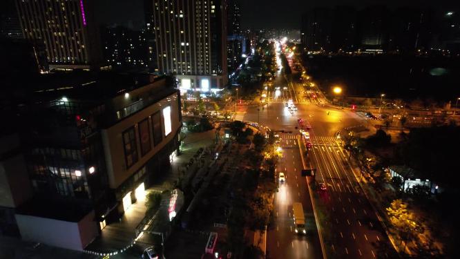 杭州钱塘新区马路夜景航拍