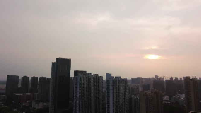 杭州钱塘新区高楼大厦日转夜延时摄影