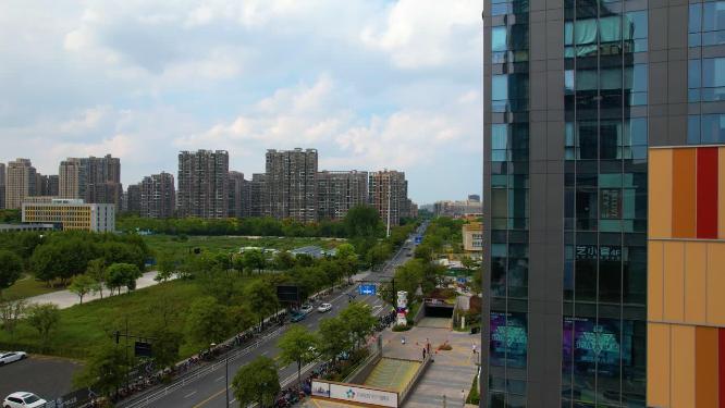 杭州钱塘新区高沙路商业大楼航拍