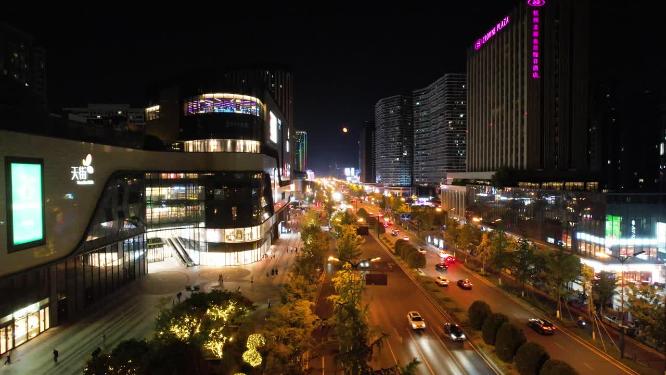 杭州钱塘新区高沙路夜景航拍
