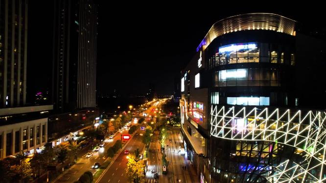 杭州钱塘新区高沙路车辆车流夜景航拍