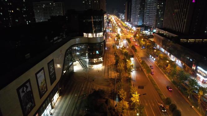 杭州钱塘新区高沙路马路夜景航拍
