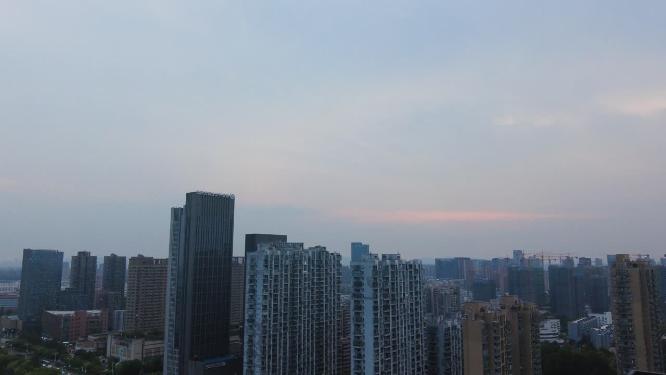 杭州钱塘新区黄昏云层航拍延时摄影