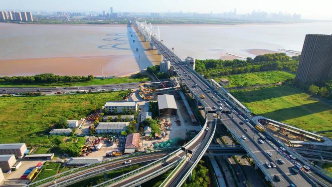 杭州钱塘江九堡大桥航拍风景视频素材