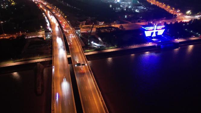 杭州钱塘江江东大桥汽车车辆车流夜景延时摄影