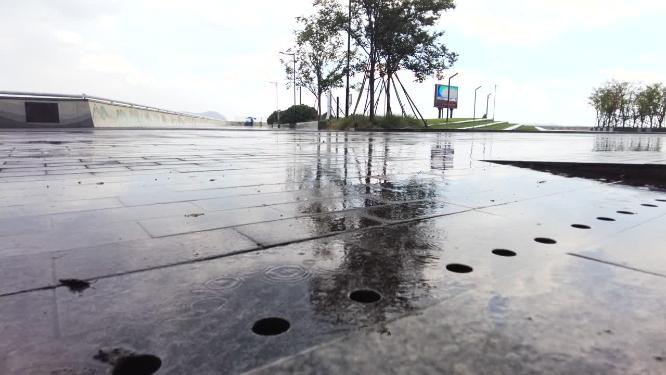 杭州钱塘江江边下暴雨空镜头