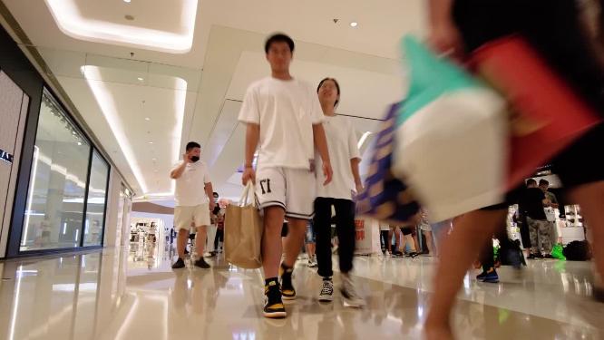 商场逛街购物人流延时摄影