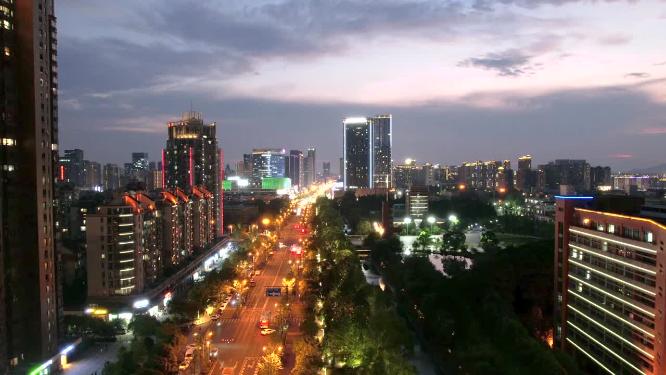 杭州下沙文泽路夜晚延时摄影