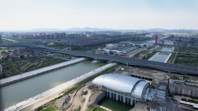 杭州九堡之江东路下沙路城市风景航拍