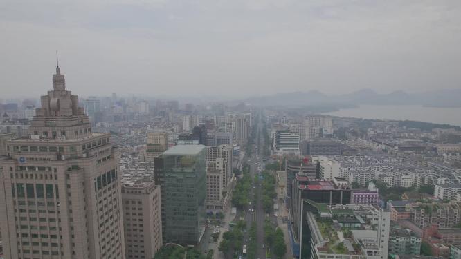 杭州延安路城市高楼大厦航拍
