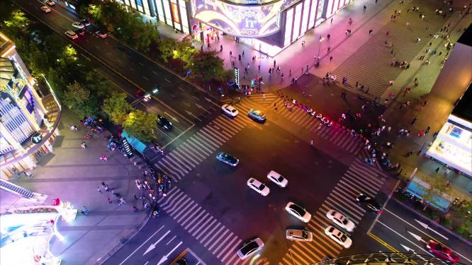 杭州西湖龙翔桥步行街广场车流人流夜景延时49