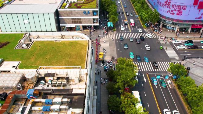 杭州西湖龙翔桥步行街广场车流人流延时