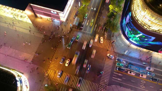 杭州西湖龙翔桥步行街车流人流夜景延时