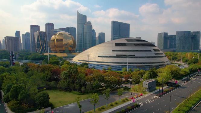 杭州钱江新城市民中心风景视频素材航拍合集