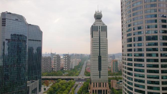 杭州钱江新城电信大厦城市风景航拍