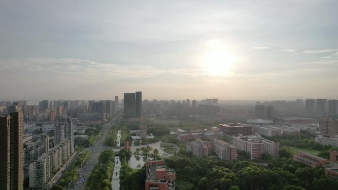夕阳下的杭州下沙