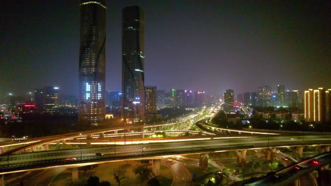 杭州城市立交桥高架桥美丽夜景航拍