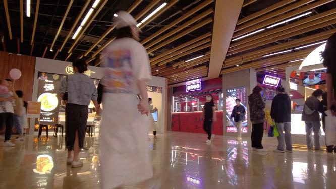 地下商场夜市美食一条街人流延时40