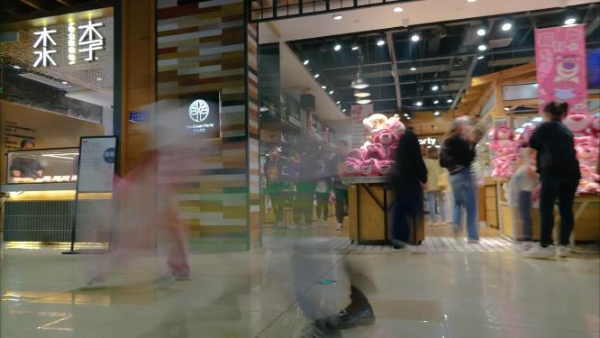 地下商场实体店顾客生意人流延时摄影