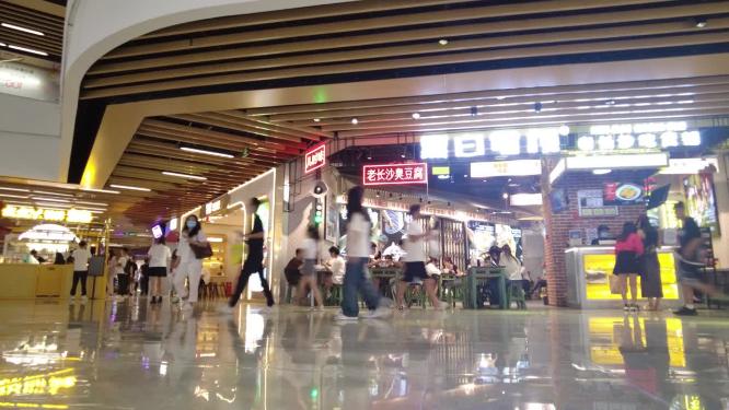 地下商场美食一条街人流延时摄影