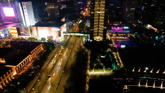 夜晚杭州大厦环城北路夜景车流延时