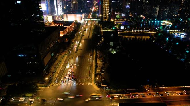 杭州大厦夜晚夜景环城北路车流延时
