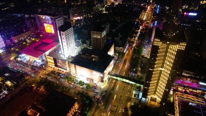 杭州大厦夜晚夜景环城北路车流延时
