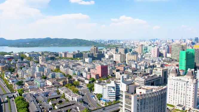 杭州定安路遥望西湖景区延时摄影风景视频素材