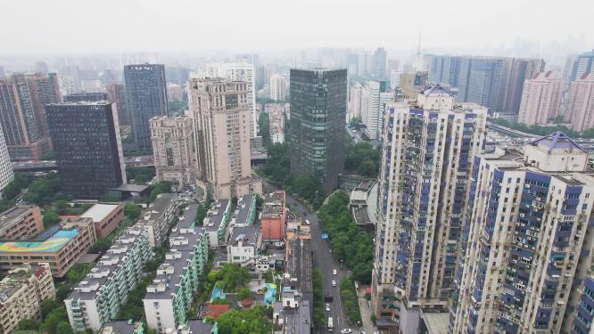 西湖文化广场朝晖路中山花园写字楼群航拍