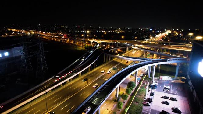 城市立交桥车辆车流夜景