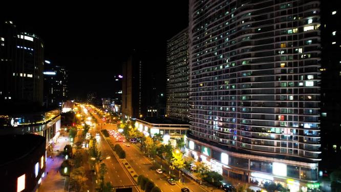 城市马路车辆车流夜晚航拍
