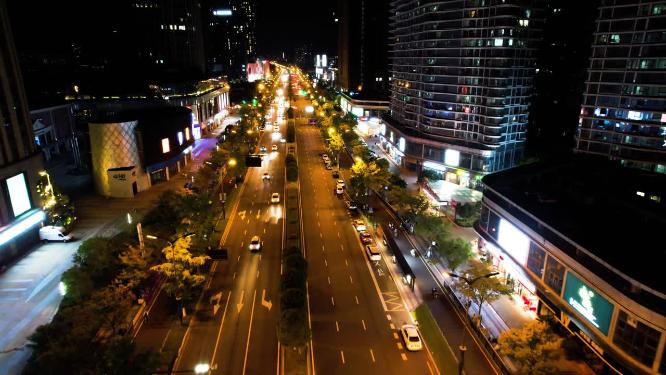 城市马路车辆车流夜景航拍