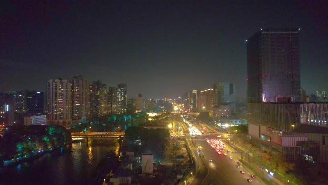 杭州市区环城北路中河立交桥夜景车流视频素材