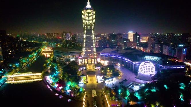 杭州市区西湖文化广场夜景视频素材
