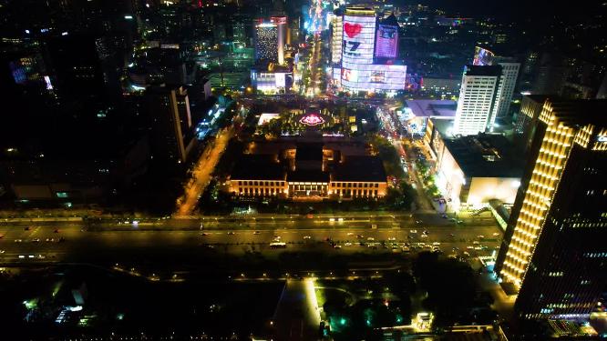 杭州浙江展览馆武林广场夜晚车流视频素材