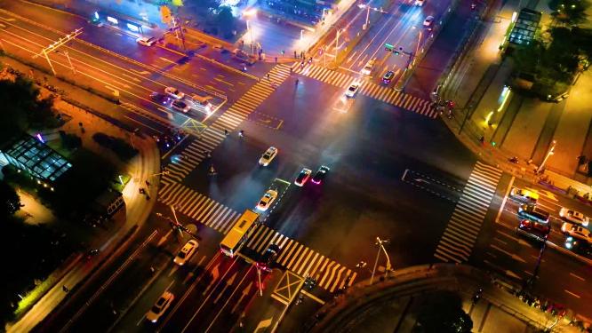杭州城市十字路口夜景车流视频素材