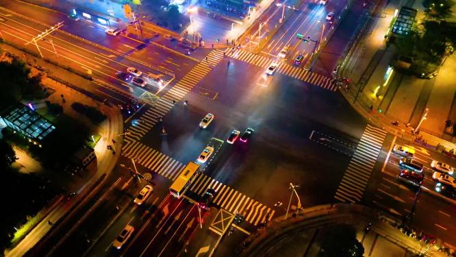 杭州城市十字路口夜景车流视频素材
