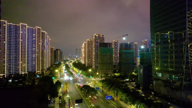 杭州萧山区钱江世纪城夜晚夜景高楼大厦航拍